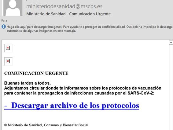 hh Boletín especial Campaña de suplantación de Identidad del Ministerio de Sanidad